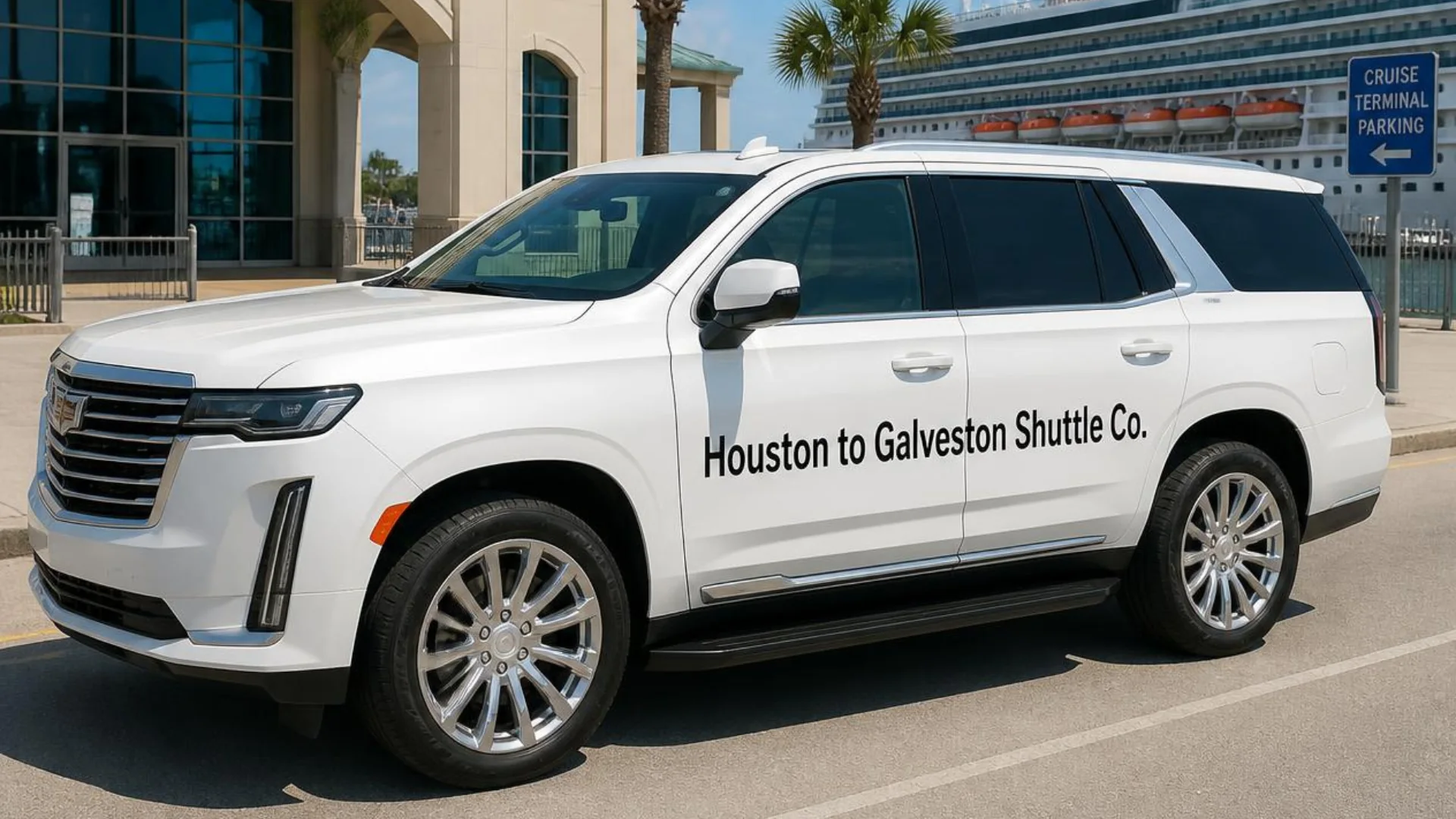 Houston to Galveston private SUV at the Galveston cruise terminal with luggage for a cruise transfer
